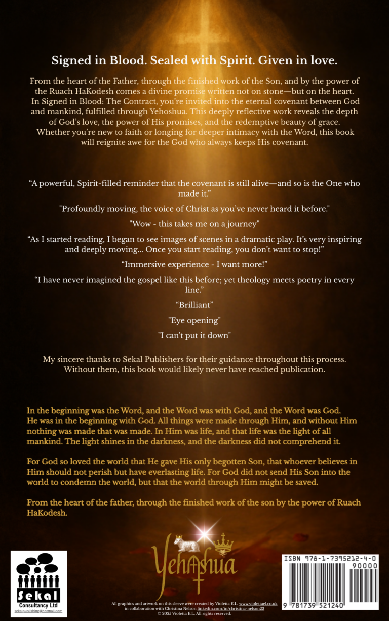 Debut-Novel-Signed-in-Blood-The-Contract-Violetta-E-L-back-page What if you could hear Yehoshua's thoughts? Feel His steps? Witness His love from the inside out?