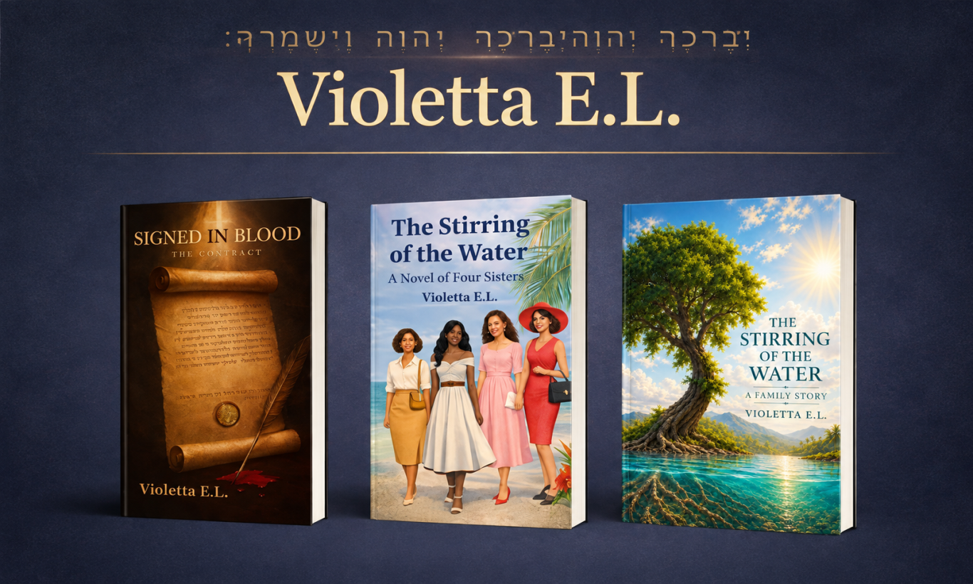 Three book covers by Violetta E.L. featuring various themes and characters.